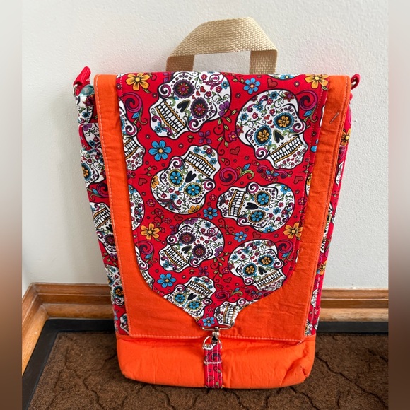 Handbags - Colorful Sugar Skull Quilted Tote - Red & Orange